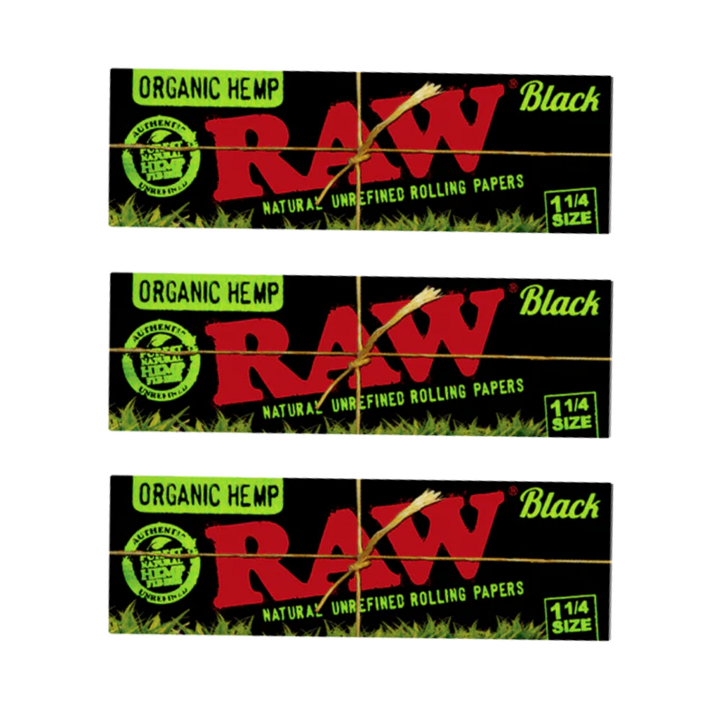Raw 1 1/4 Inch Rolling Paper Organic Hemp Black l 3-Pack
