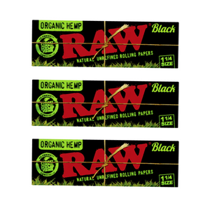 Raw 1 1/4 Inch Rolling Paper Organic Hemp Black l 3-Pack